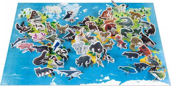 Vzdělávací puzzle pro děti Ohrožené zvířátka Janod 200 ks s figurkami zvířat 50 ks - obrázek 1