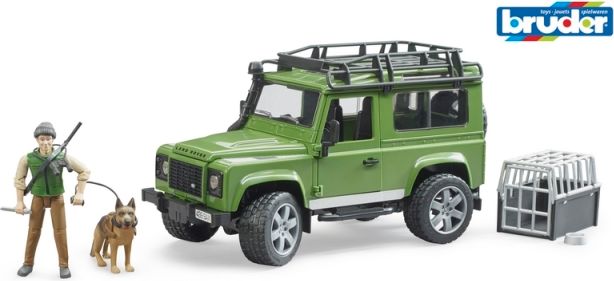 Bruder 2587 Land Rover Defender, figurka myslivce a psa - obrázek 1