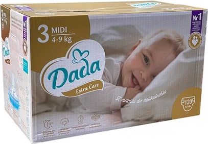Dada | Dada | Dětské jednorázové pleny DADA Extra Care 3 MIDI 4-9 kg 120 ks ZLATÉ VÝHODNÝ BOX | Bílá | - obrázek 1
