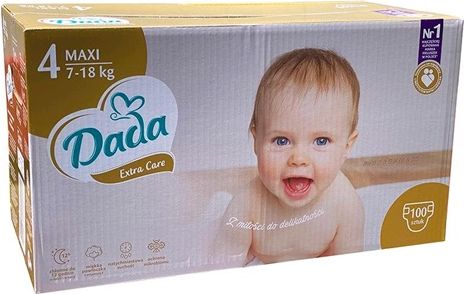 Dada | Dada | Dětské jednorázové pleny DADA Extra Care 4 MAXI 7-18 kg 100 ks ZLATÉ VÝHODNÝ BOX | Bílá | - obrázek 1