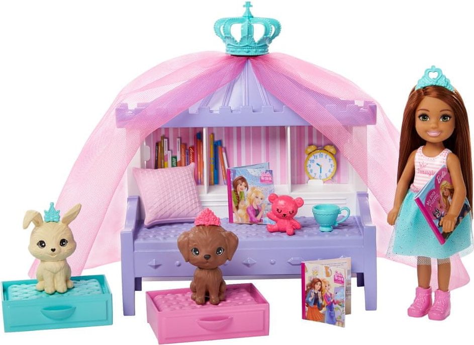 Mattel Barbie Princess Adventure Princezna Chelsea Herní set s postýlkou - obrázek 1