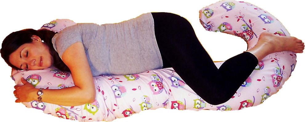 KHC Těhotenský kojící relaxační polštář Zuzanka 260 cm Barevné sovy na růžové Pratelný potah - obrázek 1