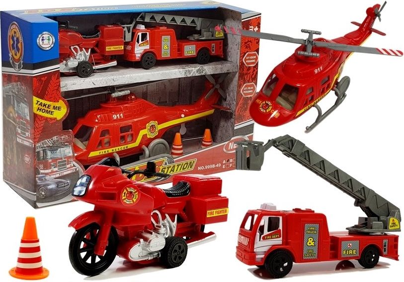 Mamido  Sada hasičská vozidla - helikoptéra, vozidlo, motorka - obrázek 1