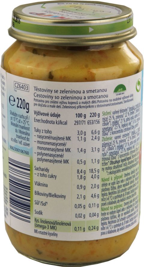 HiPP JUNIOR BIO Těstoviny se zel. a smetanou 220g - obrázek 2