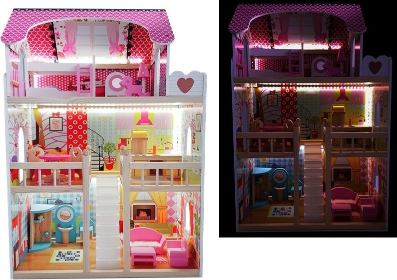 Mamido  Dřevěný domeček pro panenky s LED osvětlením - obrázek 1