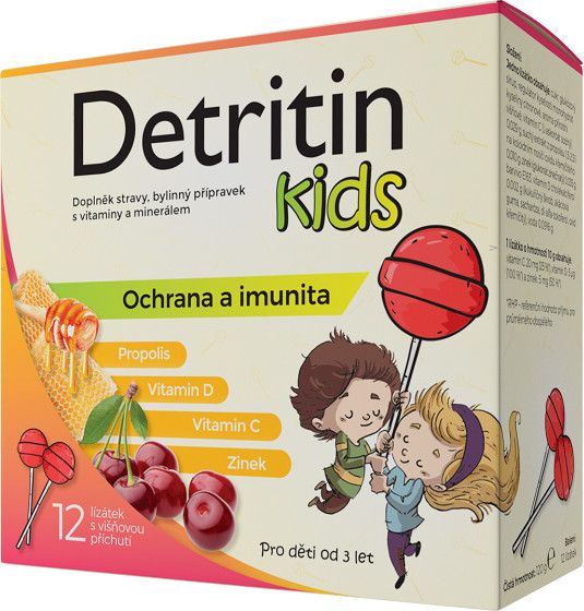 Detritin Kids lízátka na imunitu višeň 12ks - obrázek 1