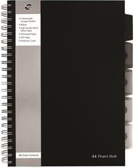 Pukka Pad Blok "Black project book", A4, černá, linkovaný, 125 listů, spirálová vazba - obrázek 1