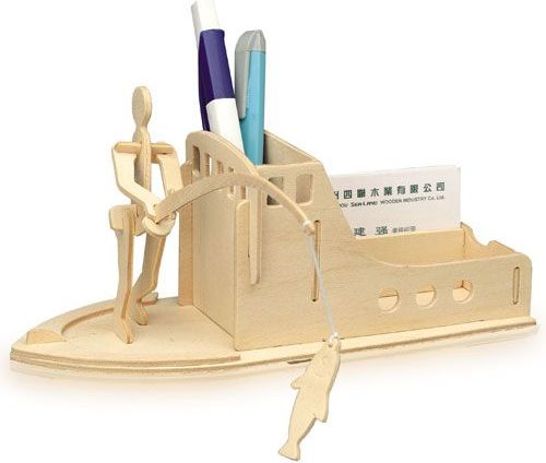 Woodcraft construction kit Woodcraft Dřevěné 3D puzzle stojánek na tužky rybaření - obrázek 1