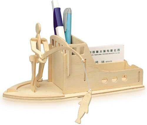 Woodcraft construction kit Woodcraft Dřevěné 3D puzzle stojánek na tužky rybaření - obrázek 2