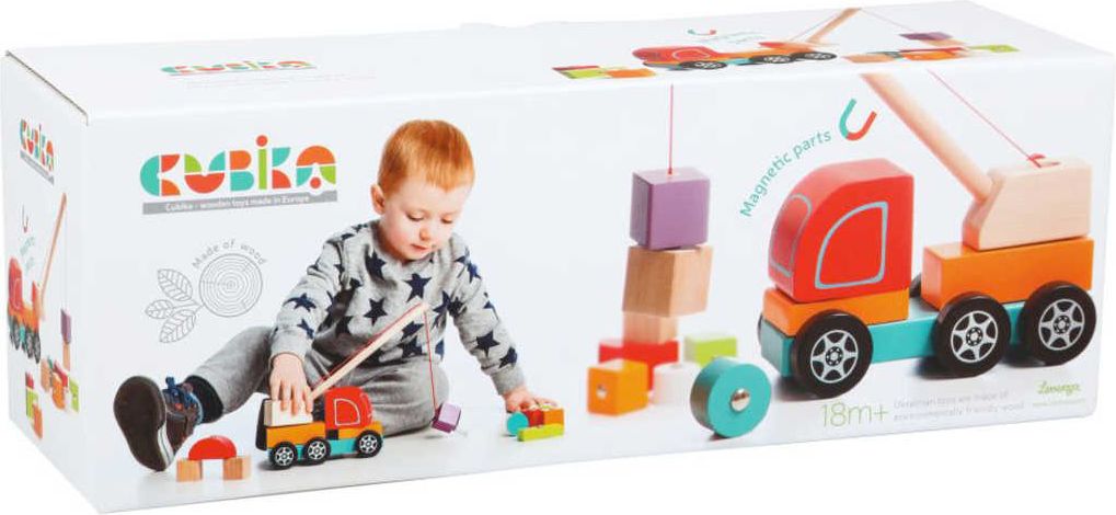 CUBIKA DŘEVO Baby Autojeřáb set s kostkami 10ks s magnetem pro miminko - obrázek 2