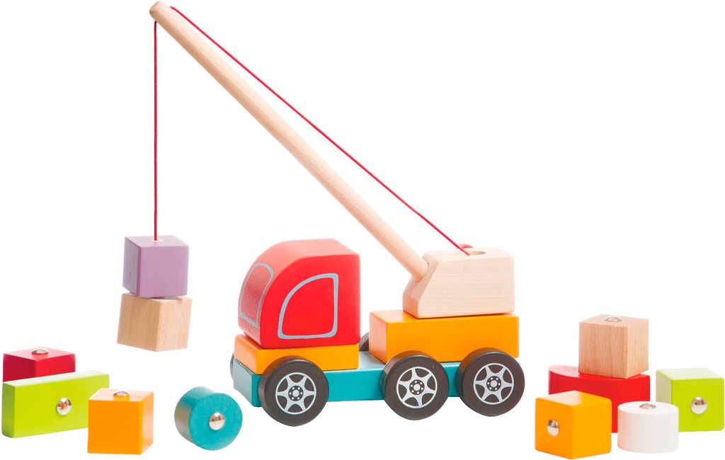 CUBIKA DŘEVO Baby Autojeřáb set s kostkami 10ks s magnetem pro miminko - obrázek 3