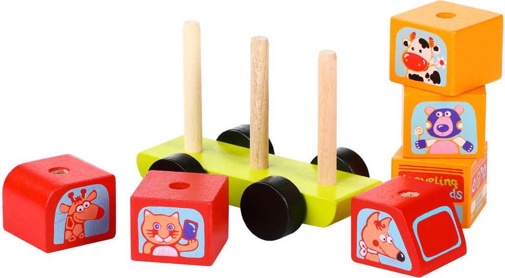 CUBIKA DŘEVO Baby Minibus šťastná zvířátka navlékací stavebnice set 7 dílků - obrázek 3