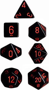 Set 7 RPG kostek - černé s červenými čísly - obrázek 1