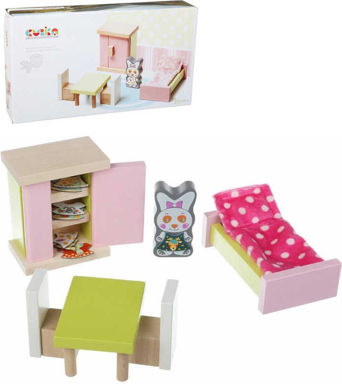 CUBIKA DŘEVO Pokojíček nábytek pro panenky s figurkou a magnetickými oblečky - obrázek 1