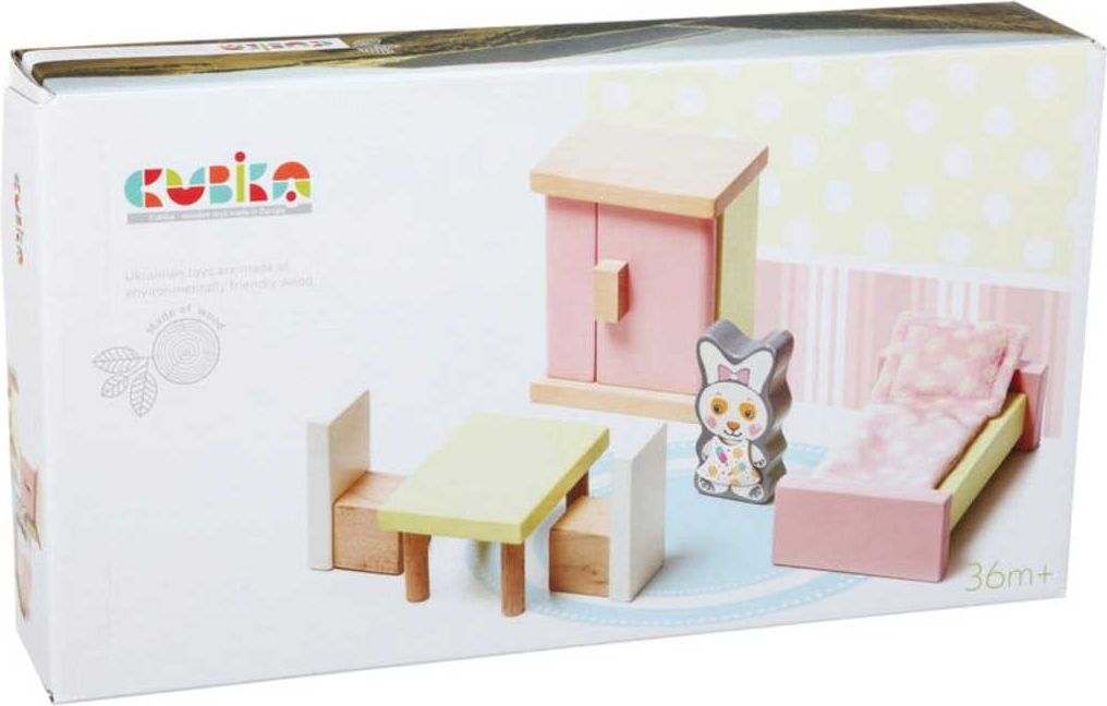 CUBIKA DŘEVO Pokojíček nábytek pro panenky s figurkou a magnetickými oblečky - obrázek 2