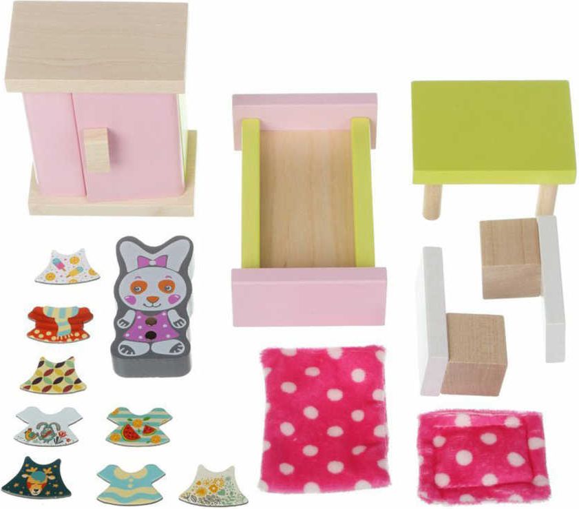 CUBIKA DŘEVO Pokojíček nábytek pro panenky s figurkou a magnetickými oblečky - obrázek 3