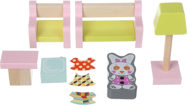 CUBIKA DŘEVO Obývací pokoj nábytek pro panenky s figurkou a magnetickými oblečky - obrázek 3