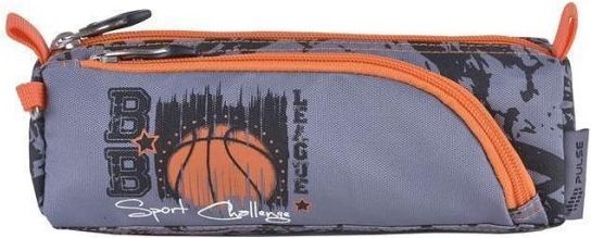 Penál "Basketball League", šedá-oranžová, zip, PULSE - obrázek 1
