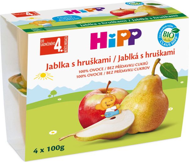 HiPP 100% OVOCE BIO Jablka s hruškami 4x100g C-100 - obrázek 1