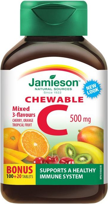 Jamieson Vitamin C 500 mg 3 ovocné příchutě 120 cucacích tablet - obrázek 1