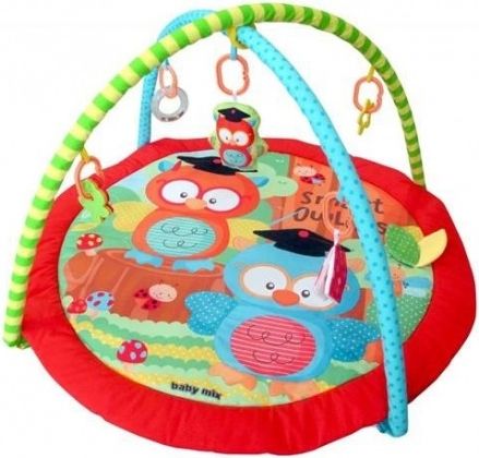 BABY MIX Vzdělávací hrací deka - Sovy ve škole, červená - obrázek 1