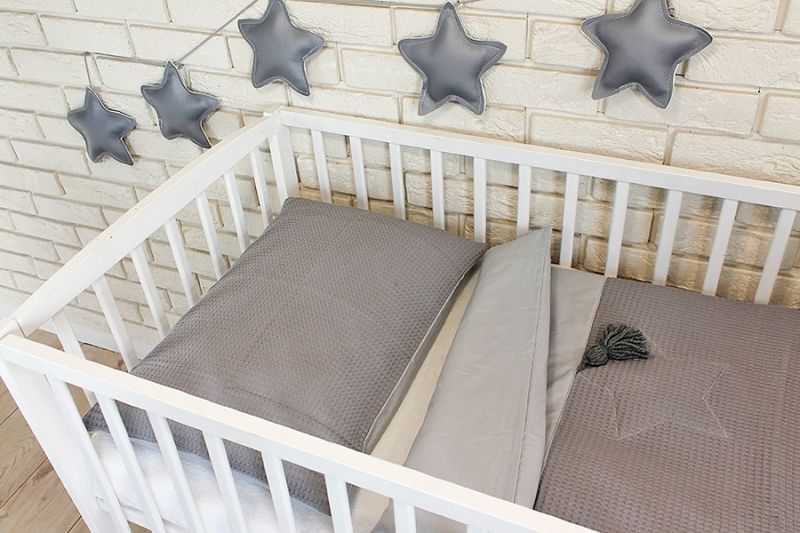 Baby Nellys 3 dílná sada Mantinel s povlečením vafelek - šedá - 120x90 - obrázek 2