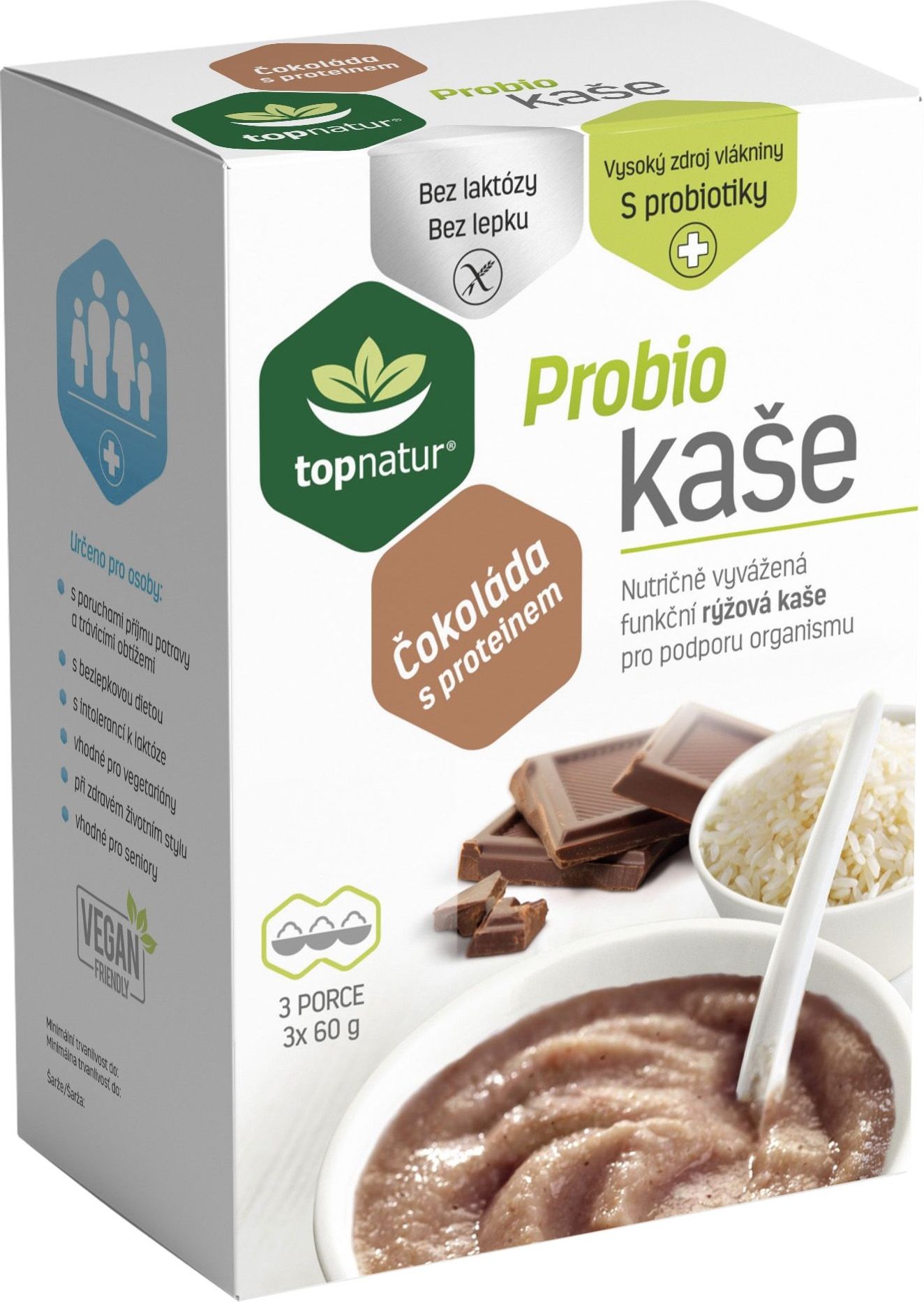 Topnatur Probio čokoláda s proteinem kaše 3x60 g - obrázek 1
