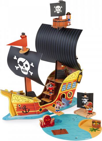 Kartonová stavebnice Pirátská loď s dřevěnými postavičkami Janod Story - obrázek 1