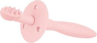Canpol babies Silikonový zubní kartáček/kousátko s ochr. štítkem - růžový - obrázek 1