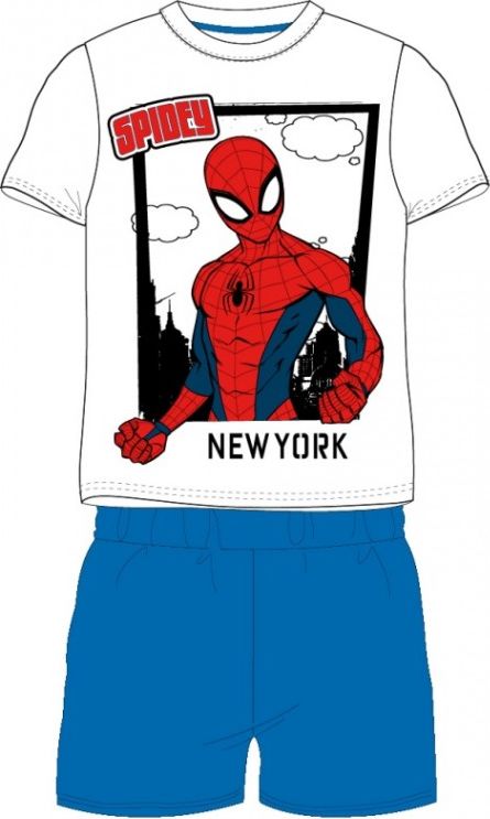 E plus M - Chlapecké / dětské letní pyžamo / kraťasy + tričko / Spiderman Marvel New York - modré 128 - obrázek 1