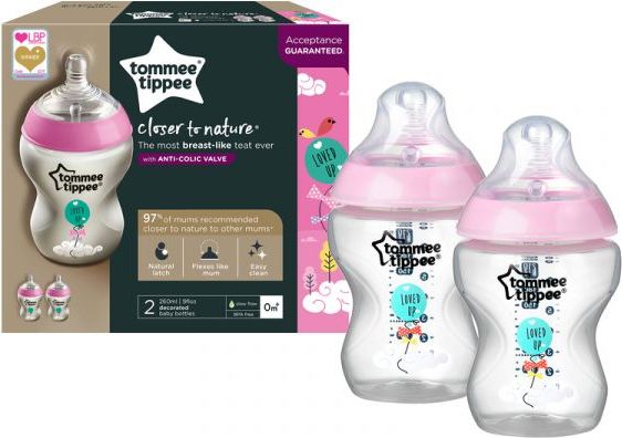 Tommee Tippee Kojenecká láhev C2N růžová 2ks 260ml 0m+ - obrázek 1