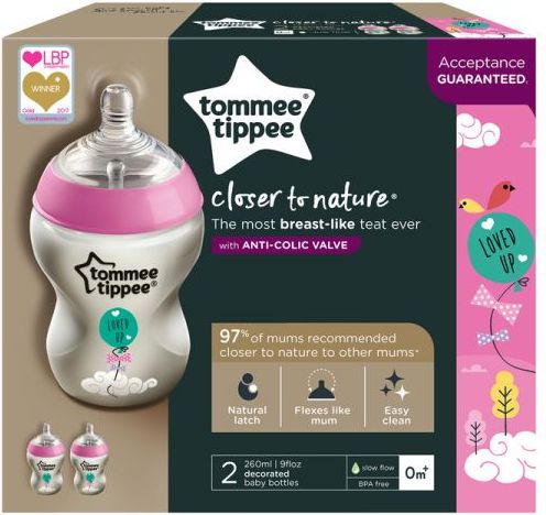 Tommee Tippee Kojenecká láhev C2N růžová 2ks 260ml 0m+ - obrázek 2