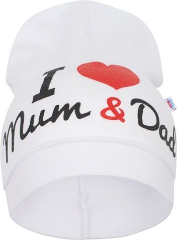 NEW BABY | I love Mum and Dad | Dětská čepička New Baby I Love Mum and Dad bílá | Bílá | 3-9 m - obrázek 1