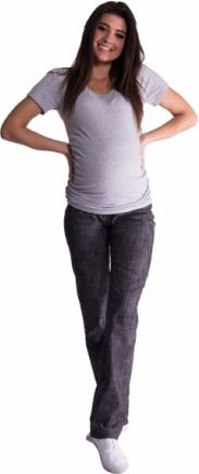 Bavlněné, těhotenské kalhoty s regulovatelným pásem - černé, Velikosti těh. moda L (40) - obrázek 1