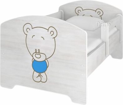 NELLYS Dětská postel BABY BEAR modrý v barvě norské borovice + matrace zdarma + ŠUPLÍK - obrázek 1