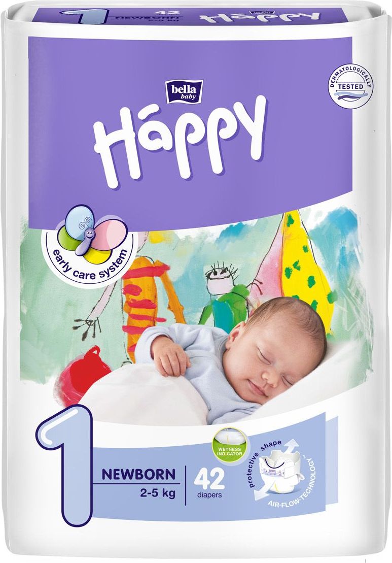 Bella Baby Happy 1 Newborn jednorázové plenky 2-5kg 42 ks - obrázek 2