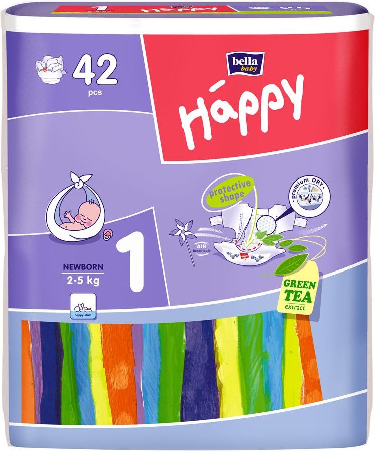 Bella Baby Happy 1 Newborn jednorázové plenky 2-5kg 42 ks - obrázek 3