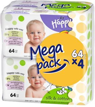 Happy  vlhčené ubrousky Hedvábí & Bavlna MEGA PACK 4 x 64 - obrázek 1