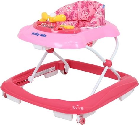 BABY MIX | Nezařazeno | Dětské chodítko Baby Mix s volantem a silikonovými kolečky dark pink | Růžová | - obrázek 1