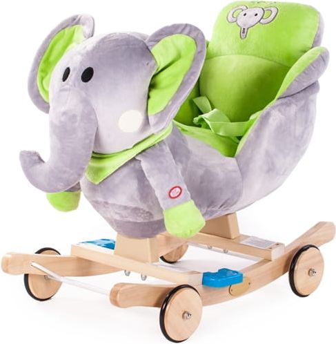 Mamido  Dřevěná houpací hračka s kolečky slon zelený - obrázek 1
