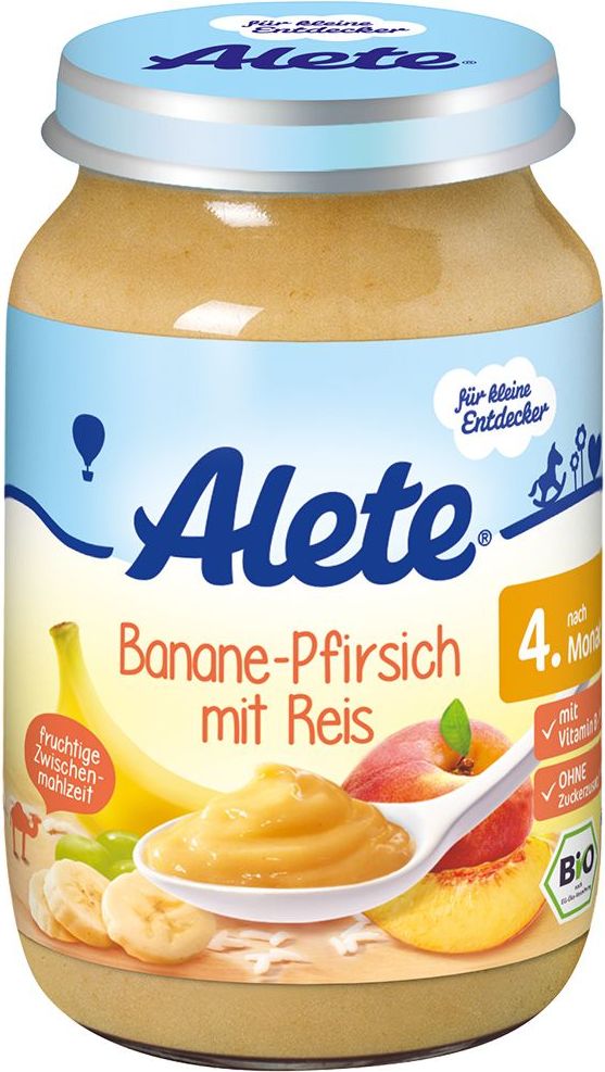 Alete BIO Příkrm banán + broskev + rýže 4m+ 190 g - obrázek 1