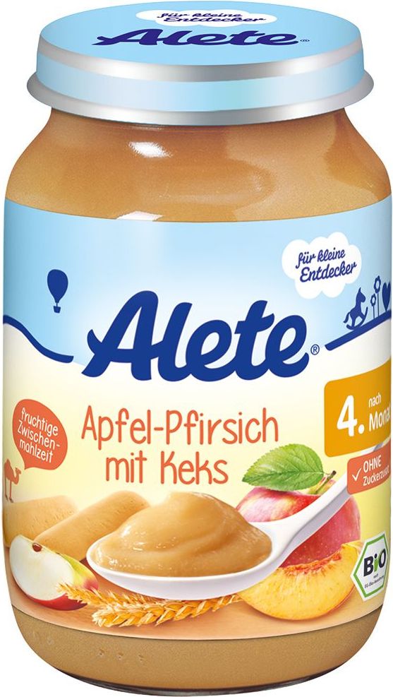 Alete BIO Příkrm jablko + broskev + sušenky 4m+ 190 g - obrázek 1