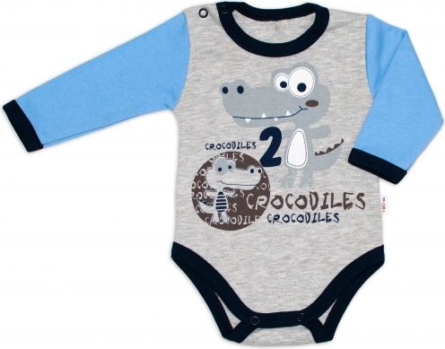 Baby Nellys Bavlněné kojenecké body, dl. rukáv, Crocodiles - šedo/modré - obrázek 1