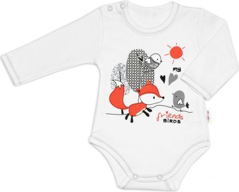 Baby Nellys Bavlněné kojenecké body, dl. rukáv, Fox - bílé - obrázek 1
