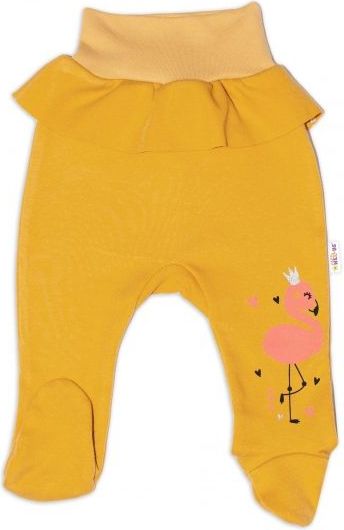 Baby Nellys Bavlněné kojenecké polodupačky, Flamingo  volánkem - hořčicové, vel. 74 - 74 (6-9m) - obrázek 1
