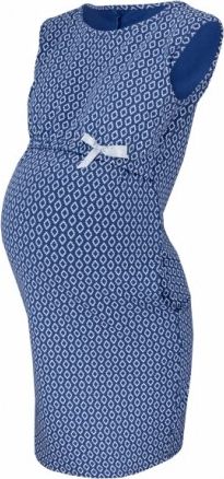 Kojící,těhotenské šaty ve sportovním stylu zdobené jemnou mašličkou - jeans, Velikosti těh. moda XS (32-34) - obrázek 1