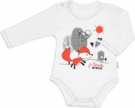 Baby Nellys Bavlněné kojenecké body, dl. rukáv, Fox - bílé, Velikost koj. oblečení 56 (1-2m) - obrázek 1