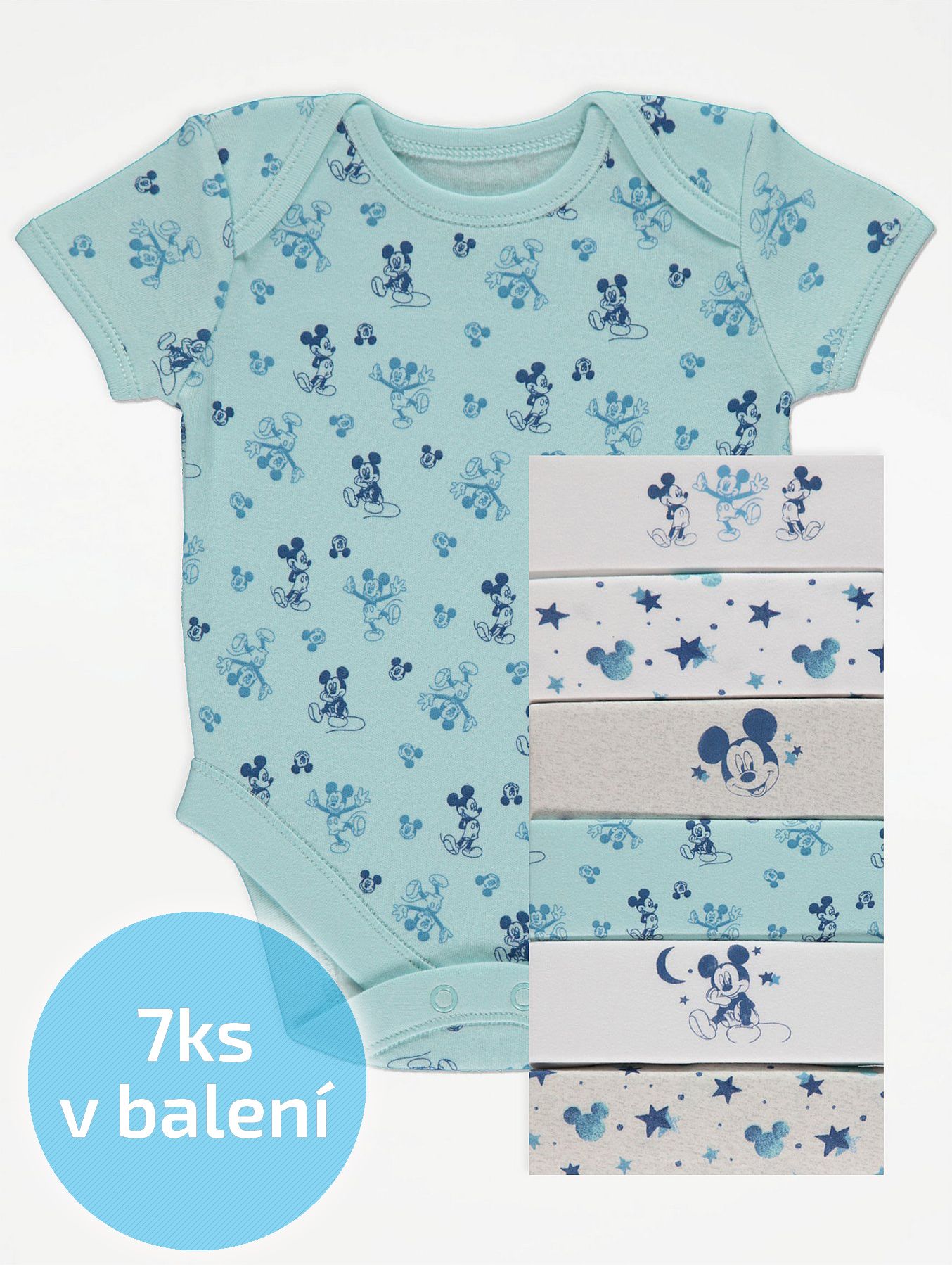 Kojenecké body GEORGE, 7ks v balení, krátký rukáv, motiv Mickey Velikost: 56 - 62cm (0 - 3 měsíce) - obrázek 1