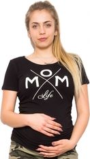 Těhotenské tričko krátký rukáv - MOM LIFE černé - BeMaaMaa     velikost XS (32-34) - obrázek 1