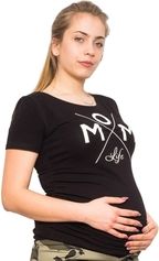 Těhotenské tričko krátký rukáv - MOM LIFE černé - BeMaaMaa     velikost M (38) - obrázek 2